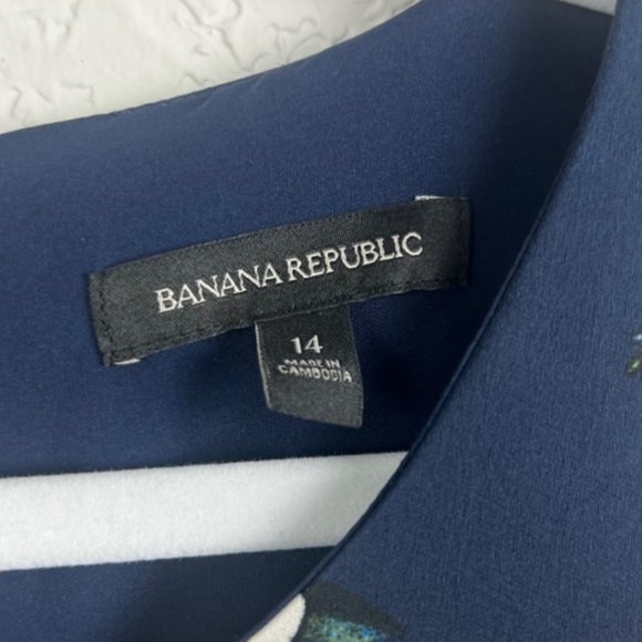 BANANA REPUBLIC Womens 14 Navy Blue Floral Sleeveless Dress Back Zip Button - Picture 4 of 7